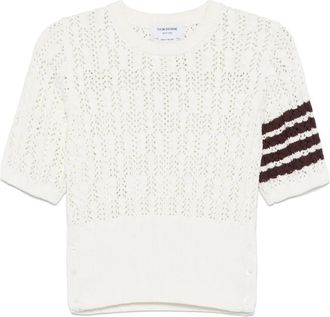 Thom Browne T-shirt con dettaglio a 4 righe e lavorazione pointelle - Bianco