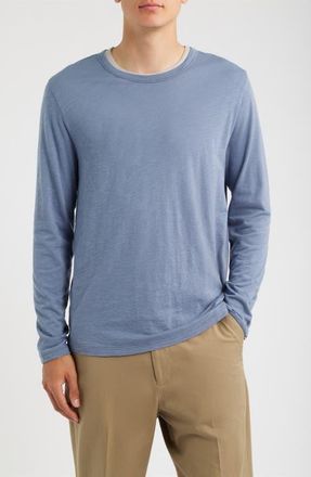 Vince Fine Slub Layered Look Long Sleeve Pima Cotton T-Shirt in Hawk Blue/coyote Gre at Nordstrom, Size Xx-Large