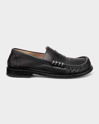 J.W.Anderson Men & apos;s Leather Moccasin-Toe Penny Loafers