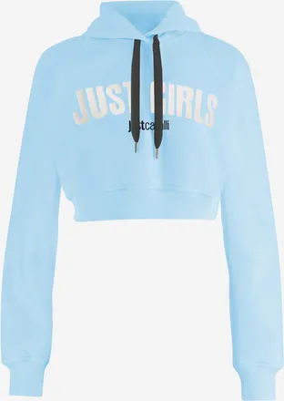 Just Cavalli Womens Cropped Cotton Sweatshirt Light Blue Top