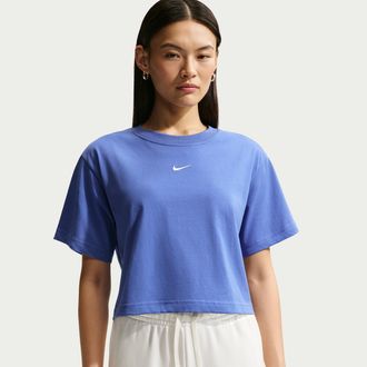Nike Womens Nike Sportswear Classic Loose Short-Sleeve Cropped T-Shirt in Blue | IH7594-485
