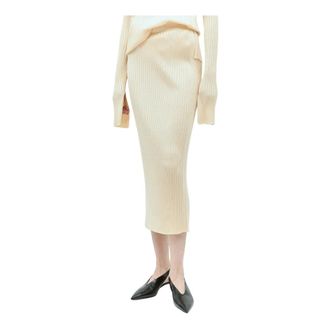 Jil Sander Midi Skirts, female, Beige, Size: M Rib Knit Midi Skirt