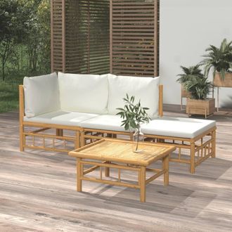 vidaXL Set De Muebles De Jard&iacute;n 4 Piezas Bamb&uacute; Y Cojines Blanco Crema Vidaxl