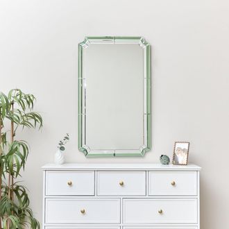Melody Maison Rectangle Green Glass Art Deco Wall Mirror 60cm X 100cm | Size: 60 cm X 100 cm