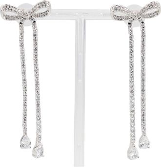 Self Portrait Silver Bow-Inspired Cubic Zirconia Drop Earrings
