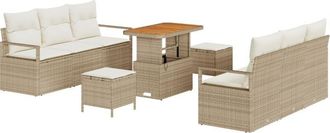 vidaXL Garden Sofa Set with Cushion 9 pcs Beige Poly rattan Vidaxl