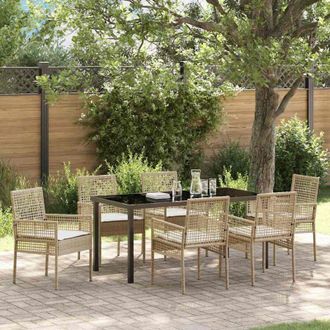 vidaXL Conjunto De Comedor De Jard&iacute;n Con Coj&iacute;n 7 Pcs Beige Polirat&aacute;n Vidaxl