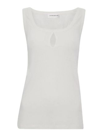 Victoria Beckham White Cotton And Linen Blend Split Tank Top