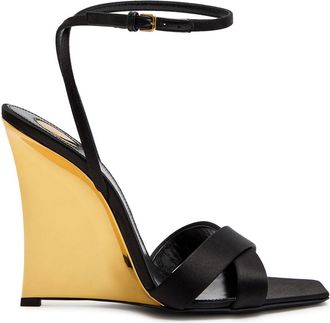 Saint Laurent Lucienne 110 Crepe Satin Wedge Sandals - Black - 40 (IT40 / UK7)