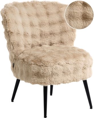 Beliani Sill&oacute;n Decorativo Acolchado Sin Reposabrazos Sala De Estar Pelo Sint&eacute;tico Beige Voss