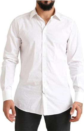 Dolce & Gabbana Prachtige Witte Gouden Formele Overhemd - Heren - Zakelijke Overhemden - Wit - XS - Katoen - Overhemden
