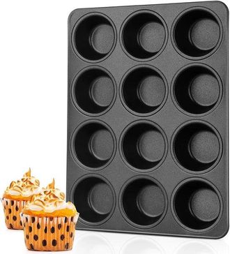 OEM Molde Para Cupcakes Con 12 Cavidades, Molde Para Muffins, F&aacute;cil De Desmoldar Y Limpiar, Soldadura Resistente, Tartas, Pan Y Tartaletas, Negro