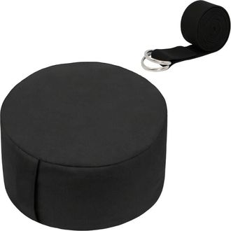 Relaxdays Relaxdays Meditation Cushion Set, with Yoga Strap, Mindfulness, Floor Cushion, Washable Cover, H 13x33 cm, Cotton, Black