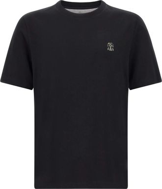 Brunello Cucinelli Logo-geborduurd katoenen T-shirt - Heren - T-shirts - Zwart - S - Katoen - Tops