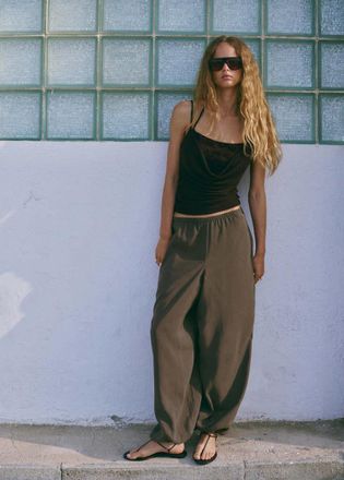 Mango Top halter sovrapposizione devor&eacute; marrone - Donna - XS - MANGO