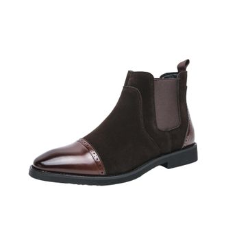 Generic Mens Leather Dress Oxford Boots Fashion British Style Pointed Toe Elastic Band Slip On Chelsea Boots Casual Business Formal Ankle Boot (Brown,7.5)