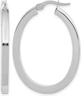 Diamond2Deal 14K White Gold Polished Oval Shape Hoop Earrings