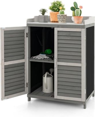 Costway Costway Caseta De Jard&iacute;n De Madera, 67 X 47 X 100 Cm, Gabinete De Almacenamiento Exterior Con 2 Estantes De Almacenaje, Puertas, Caseta De Herramienta