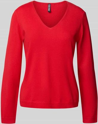 Pieces Regular Fit Pullover mit V-Ausschnitt Modell BREE in Rostrot Melange, Größe XS