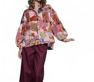 FRNCH Gerbera Blong Sleeve Button Down Shirt In Salon Rose