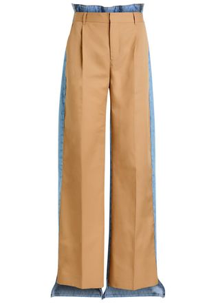 BETTTER Panelled Straight-leg Pleated Camel Cotton & Denim Trousers XS - XS (UK6 / XS)