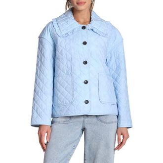 Bagatelle Ruffled Collar Diamond Quilted Jacket in Light Cornflower at Nordstrom Rack, Size X-Large