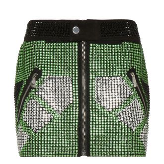 Philipp Plein Rokken, Dames, Groen, M, Leer, Leather Strass Skirt Mini