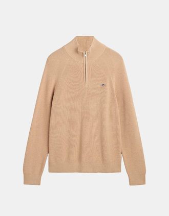 GANT Mens Cotton Wool Rib Half Zip Fleece - Ribbed Cotton Wool Half-Zip Sweatshirt - Green - Size: 44