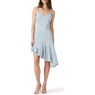 Steve Madden Ellis Asymmetric Ruffle Denim Dress in Hazey Blue at Nordstrom, Size X-Small