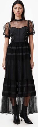 AllSaints Viscose Ryla Polka Dot Mesh Maxi Dress, Size: UK 16/US 12