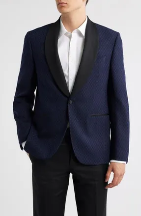 Jack Victor Ethan Diamond Jacquard Wool Dinner Jacket in Navy at Nordstrom, Size 38 Regular