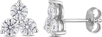 Amour 2 1/6 CT DEW Created Moissanite Three-stone Stud Earrings In Sterling Silver