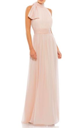 Mac Duggal A Line Chiffon Halter Neck Evening Gown in Blush at Nordstrom, Size 12