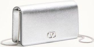 Valentino Garavani Mini Borsa A Tracolla Vlogo Signature In Vitello Granato Laminato Donna SILVER UNI