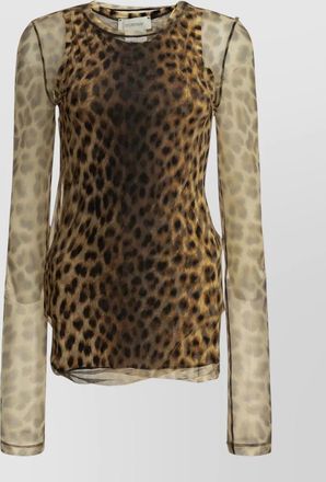 Sportmax slim animalier top sheer long sleeves