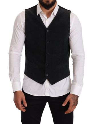 Dolce & Gabbana Mens Corduroy Vest Classic Style - Black Cotton - Size EU 48 (Mens)