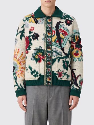 sacai Polo-Style Wool Cardigan with Floral Embroidery and Patch Pocket