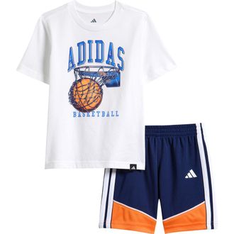 adidas Kids Basketball Graphic T-Shirt & Athletic Shorts Set in White at Nordstrom, Size 3T