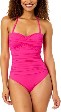 Anne Cole Twist Front Shirred Bandeau One-Piece