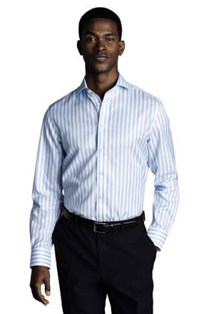 CHARLES TYRWHITT Mens Wide Stripe Non-Iron Twill Cutaway Slim Fit Shirt Single Cuff