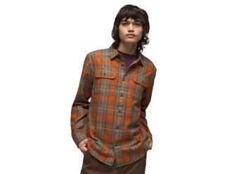 Prana Prana Edgewater Shirt Mens Orange Plaid Long Sleeve Button-Up Slim Fit GBO52