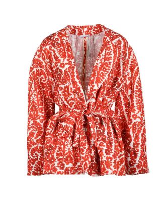 Motel White Linen-Blend Patterned Blazer