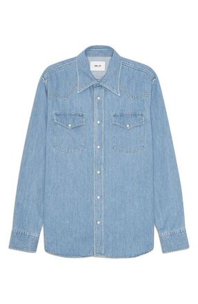Nn.07 Ricky 50015 Cotton Corduroy Snap-Up Western Shirt in Light Indigo at Nordstrom, Size Xx-Large