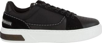 Emporio Armani Court Premium Nero Sneakers - Heren - Sneakers - Zwart - 44 2/3 EU - Leer - Schoenen