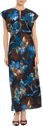 Maggy London Floral Printed Maxi Dress in Navy/yellow at Nordstrom, Size 16