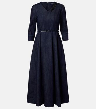 Max Mara Vela embellished belted denim midi dress