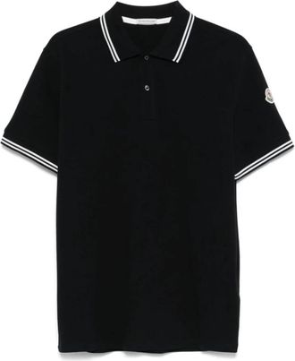 Moncler Donkerblauw gestreepte katoenen piqu&eacute; poloshirt met bies - Heren - Polos - Blauw - XL - Katoen - Tops