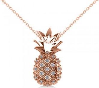 Allurez Diamond Pineapple Fashion Pendant Necklace 14K Rose Gold (0.10ct)