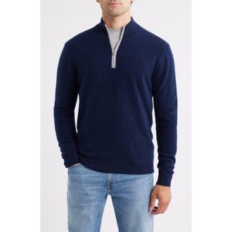 Johnnie-O Niccolo Cashmere Quarter Zip Sweater in Navy at Nordstrom, Size Large