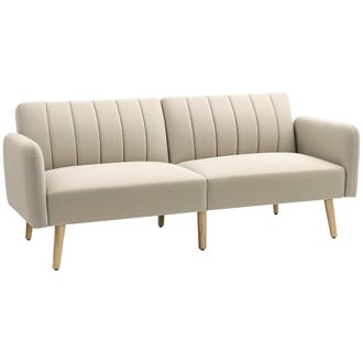 HOMCOM Homcom Sof&aacute; Cama De 2 Plazas Sof&aacute; Cama Plegable Tapizado En Lino Con Respaldo Ajustable En 3 Niveles Reposabrazos Desmontables 173x75x73 Cm Beige